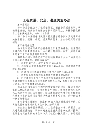 2024年工程质量安全进度奖惩办法