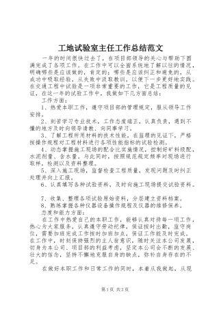 2024年工地试验室主任工作总结范文