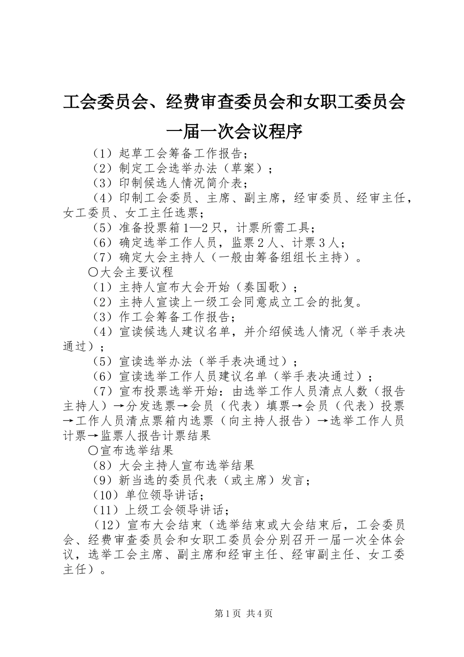 2024年工会委员会经费审查委员会和女职工委员会一届一次会议程序_第1页