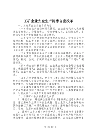 2024年工矿企业安全生产隐患自查改革