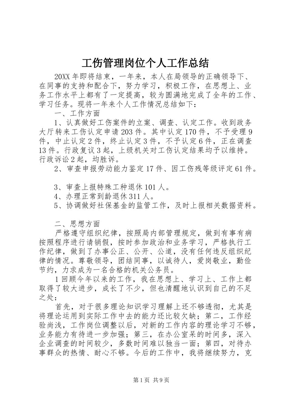 2024年工伤管理岗位个人工作总结_第1页