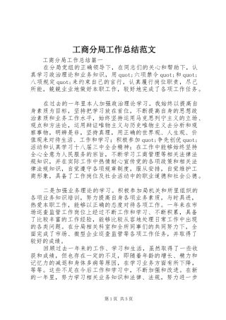 2024年工商分局工作总结范文