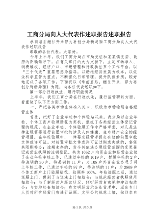 2024年工商分局向人大代表作述职报告述职报告