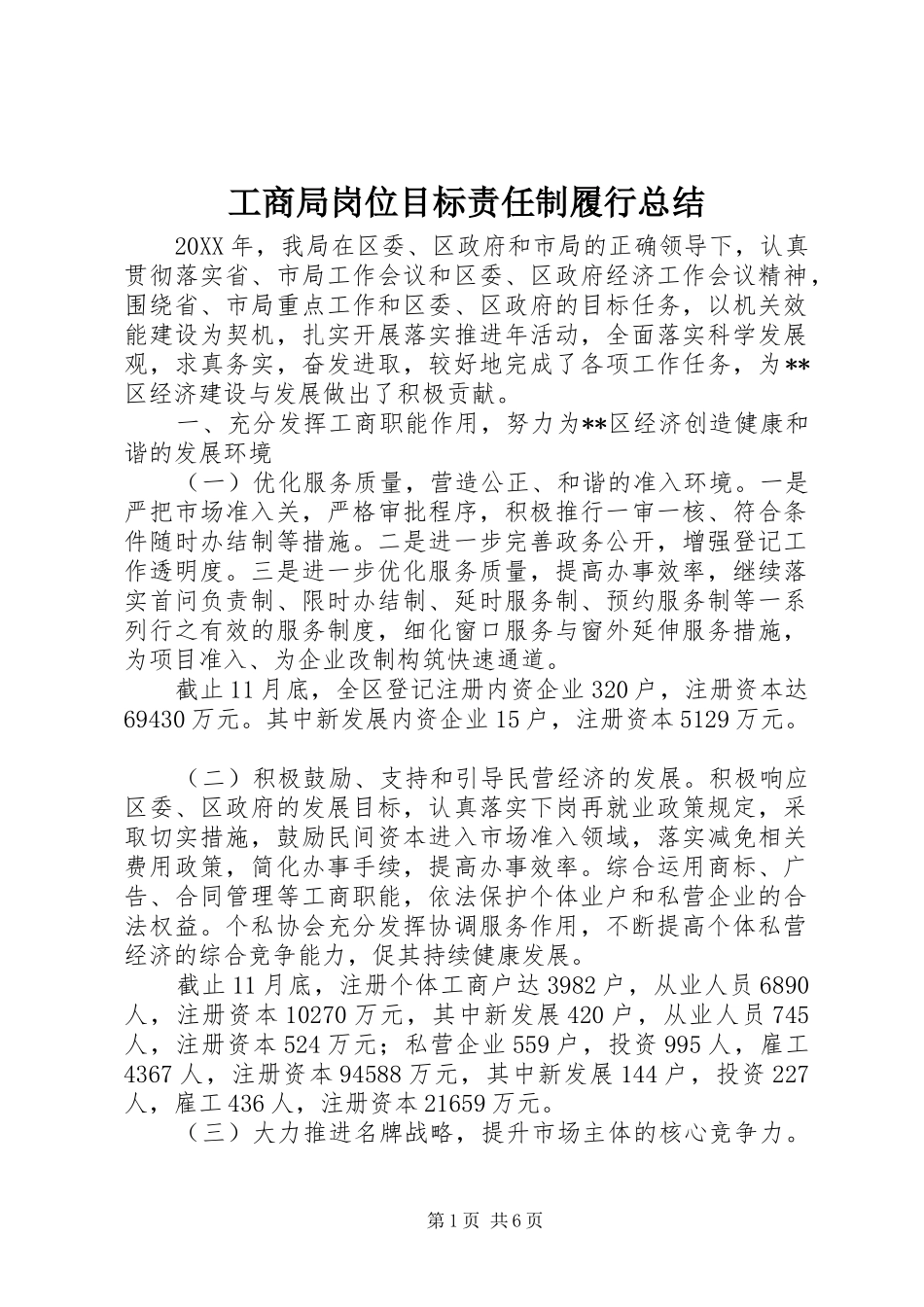 2024年工商局岗位目标责任制履行总结_第1页
