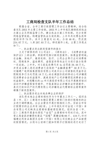 2024年工商局检查支队半年工作总结