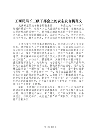 2024年工商局局长三级干部会上的表态讲话稿范文