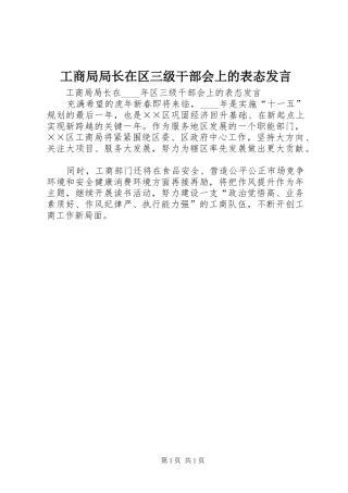 2024年工商局局长在区三级干部会上的表态讲话