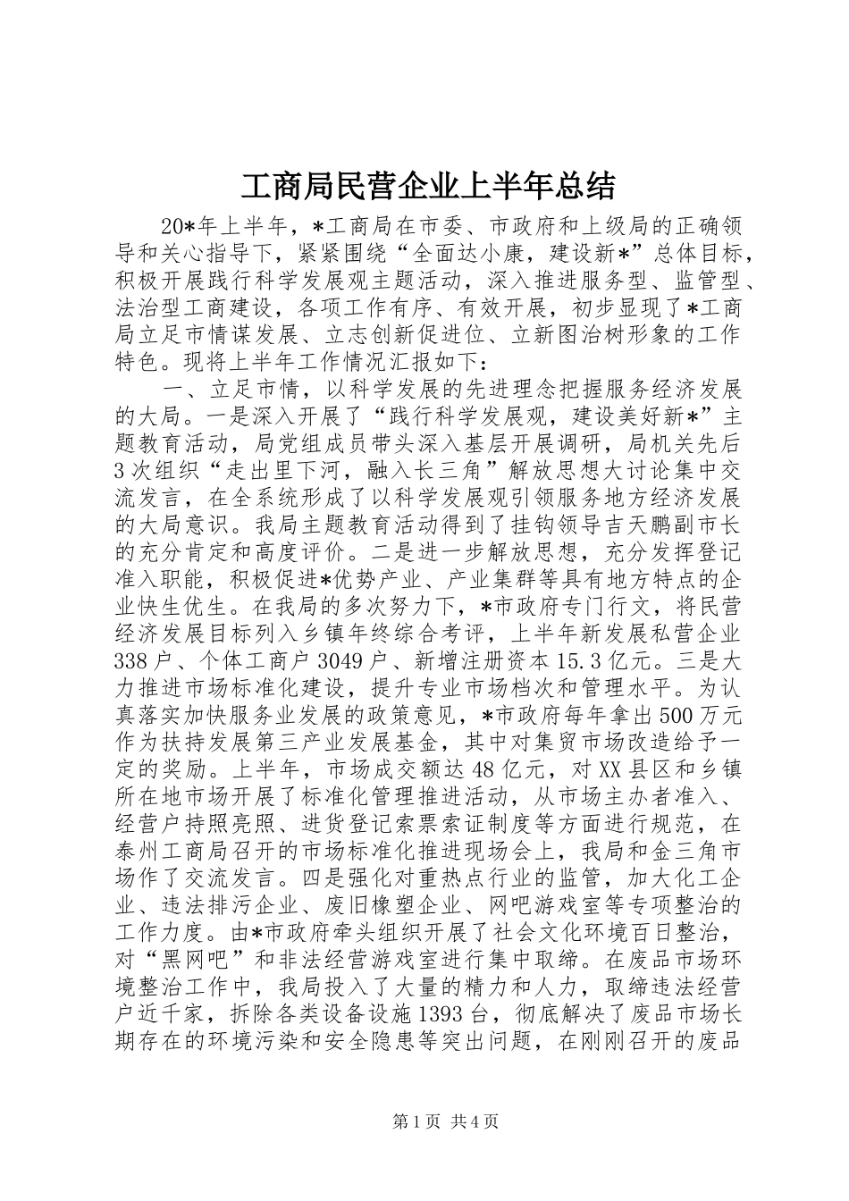 2024年工商局民营企业上半年总结_第1页