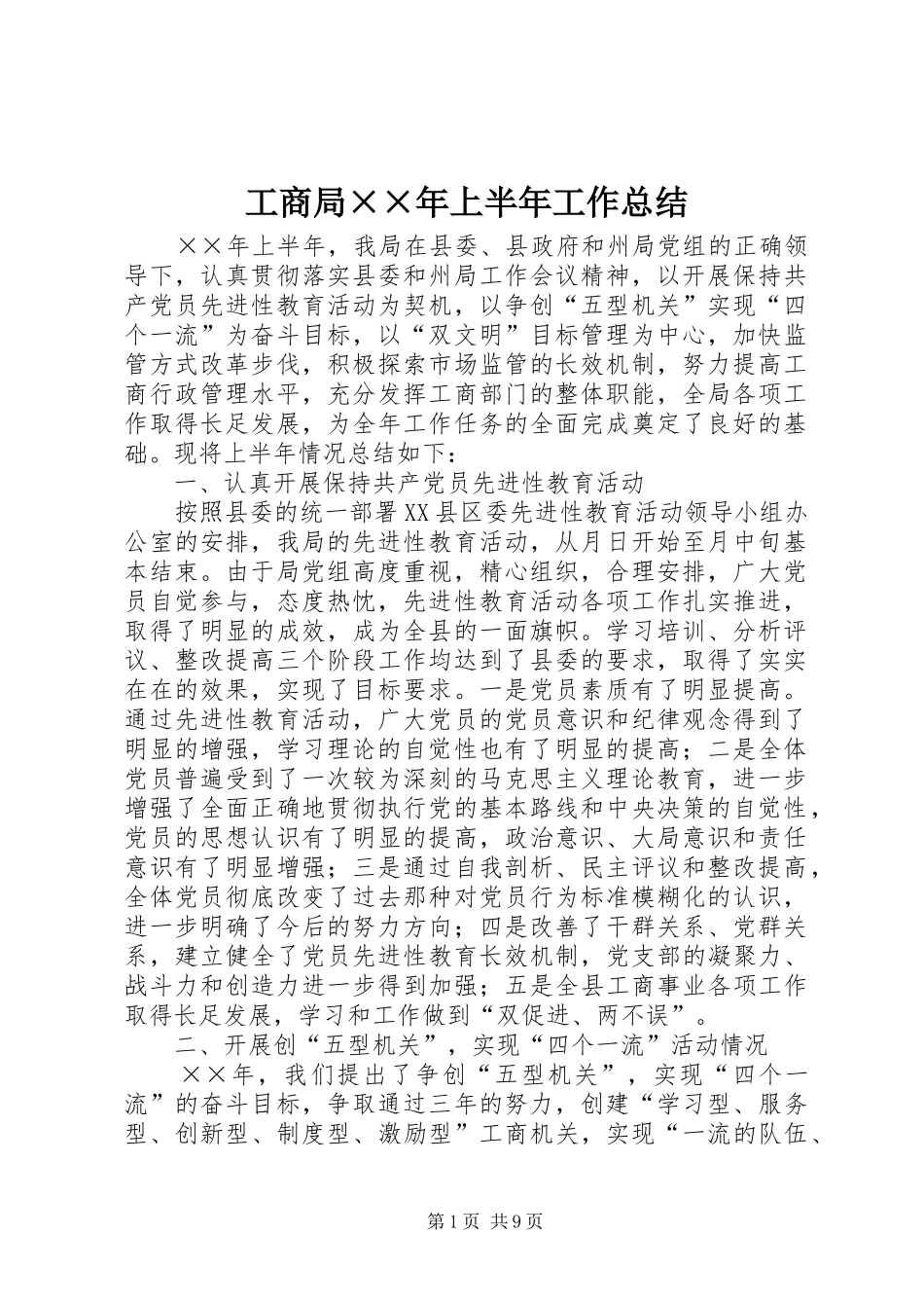 2024年工商局年上半年工作总结_第1页