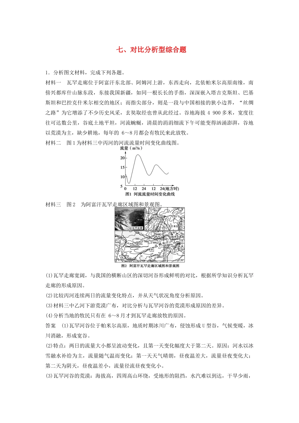 高考地理 考前三个月 题型针对练 对比分析型综合题_第1页