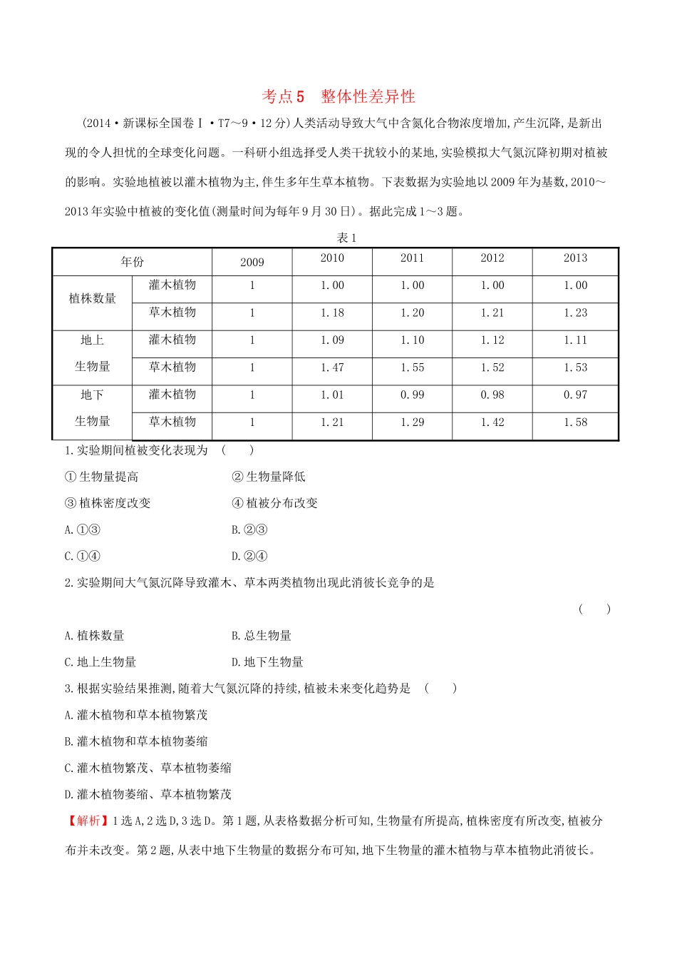 高考地理总复习 考点5 整体性差异性（含2014高考真题）_第1页