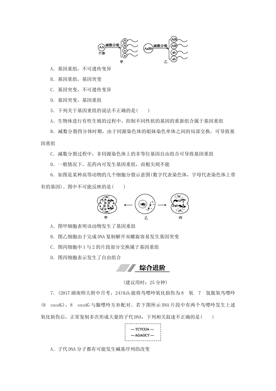 （全国卷 地区专用）高考生物总复习 第七单元 生物的变异、育种和进化 课时练试题_第2页