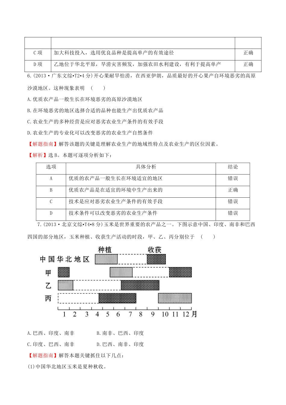 高考地理总复习 考点8 农业地域的形成与发展（含2013高考真题）_第3页