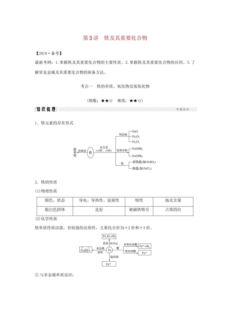 高考化学新一线大一轮复习 第三章 第3讲 铁及其重要化合物讲义精练（含解析）试题_第1页