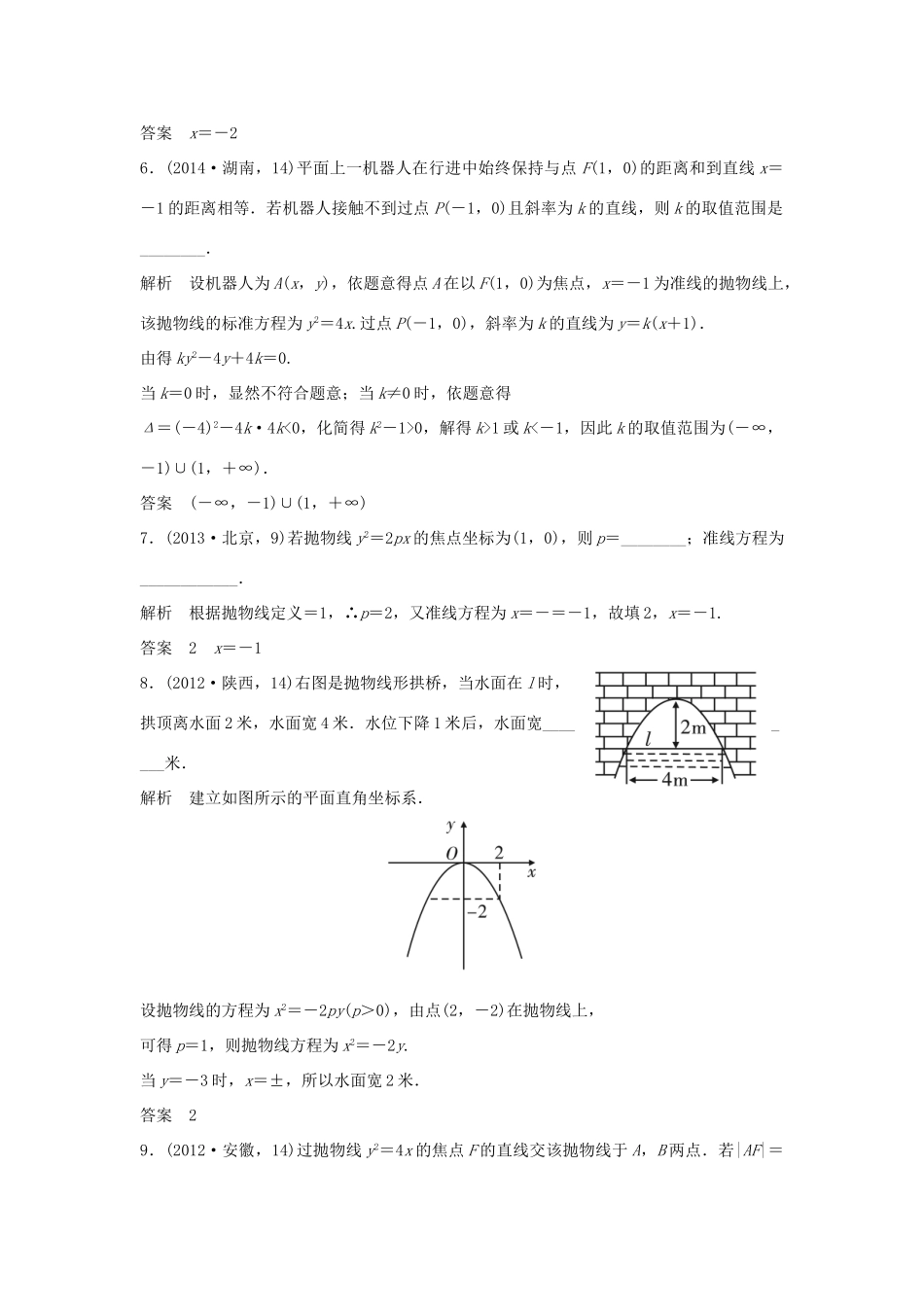 高考数学复习 第九章 第五节 抛物线及其性质 文试题_第2页