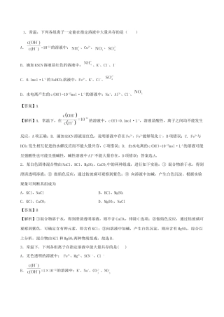 （全国卷）高考化学精选考点突破06 离子共存 离子的检验和推断（含解析）-人教版高三全册化学试题