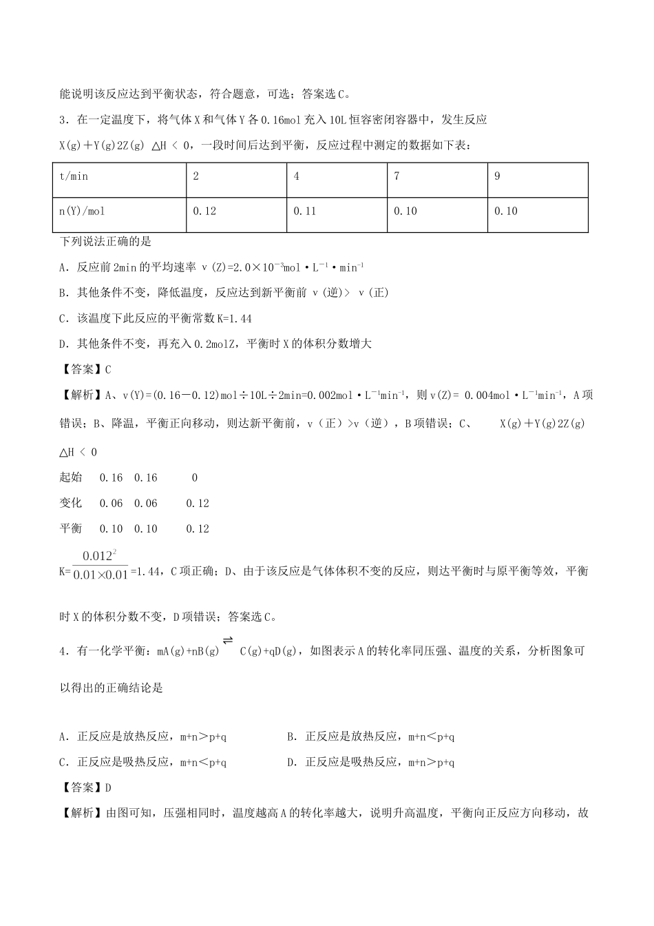 （全国卷）高考化学精选考点突破15 化学反应速率 化学平衡（含解析）-人教版高三全册化学试题_第2页