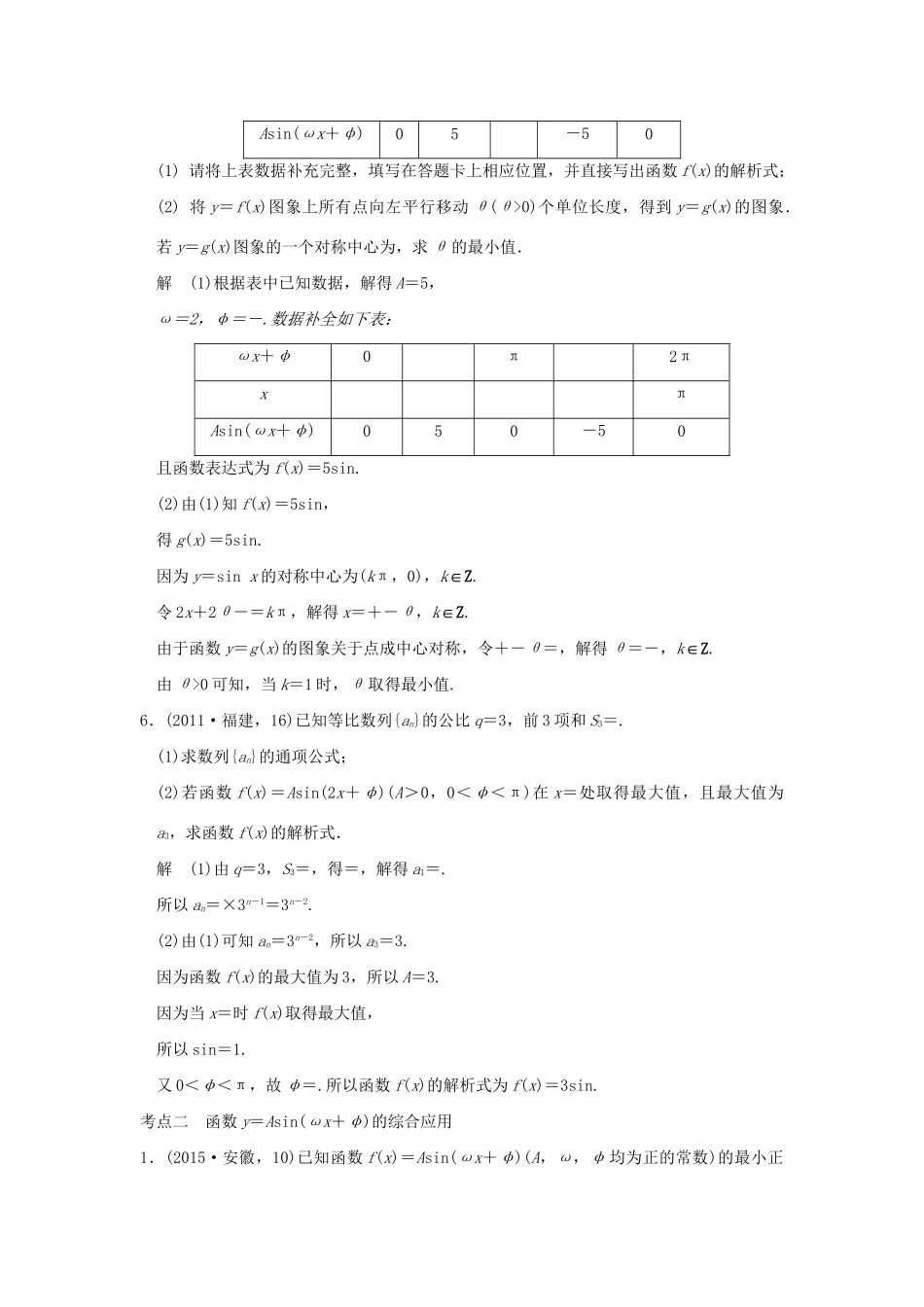 高考数学复习 第四章 第三节 y＝Asin（ωx＋φ）的图象和性质及其综合应用 理试题_第3页