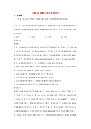 （全国卷）高考生物精选考点突破 专题08 减数分裂和受精作用（含解析）-人教版高三全册生物试题