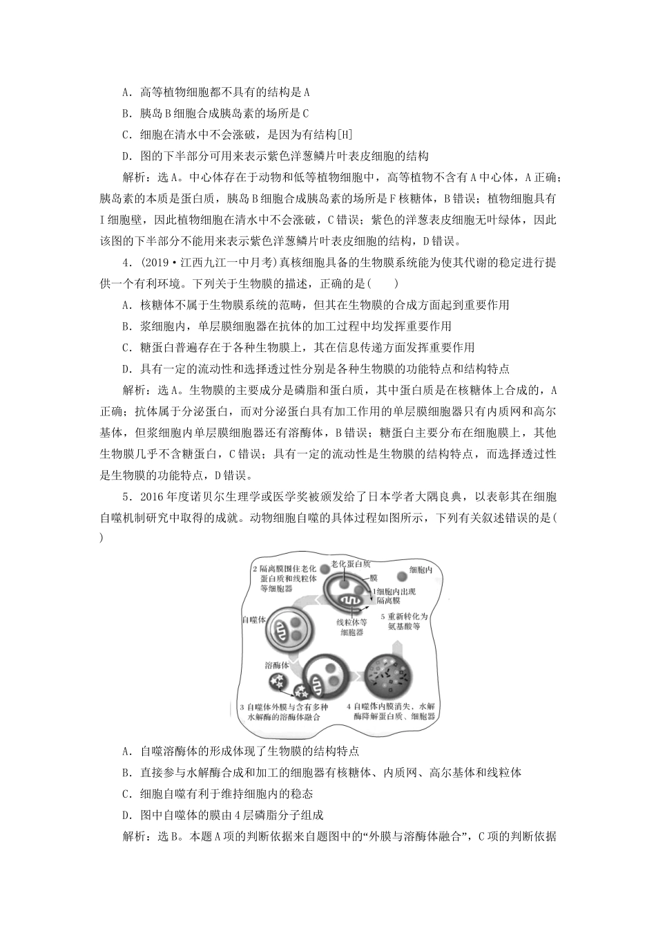 高考生物新探究大一轮复习 第6讲 细胞器——系统内的分工合作检测（含解析）-人教版高三全册生物试题_第2页