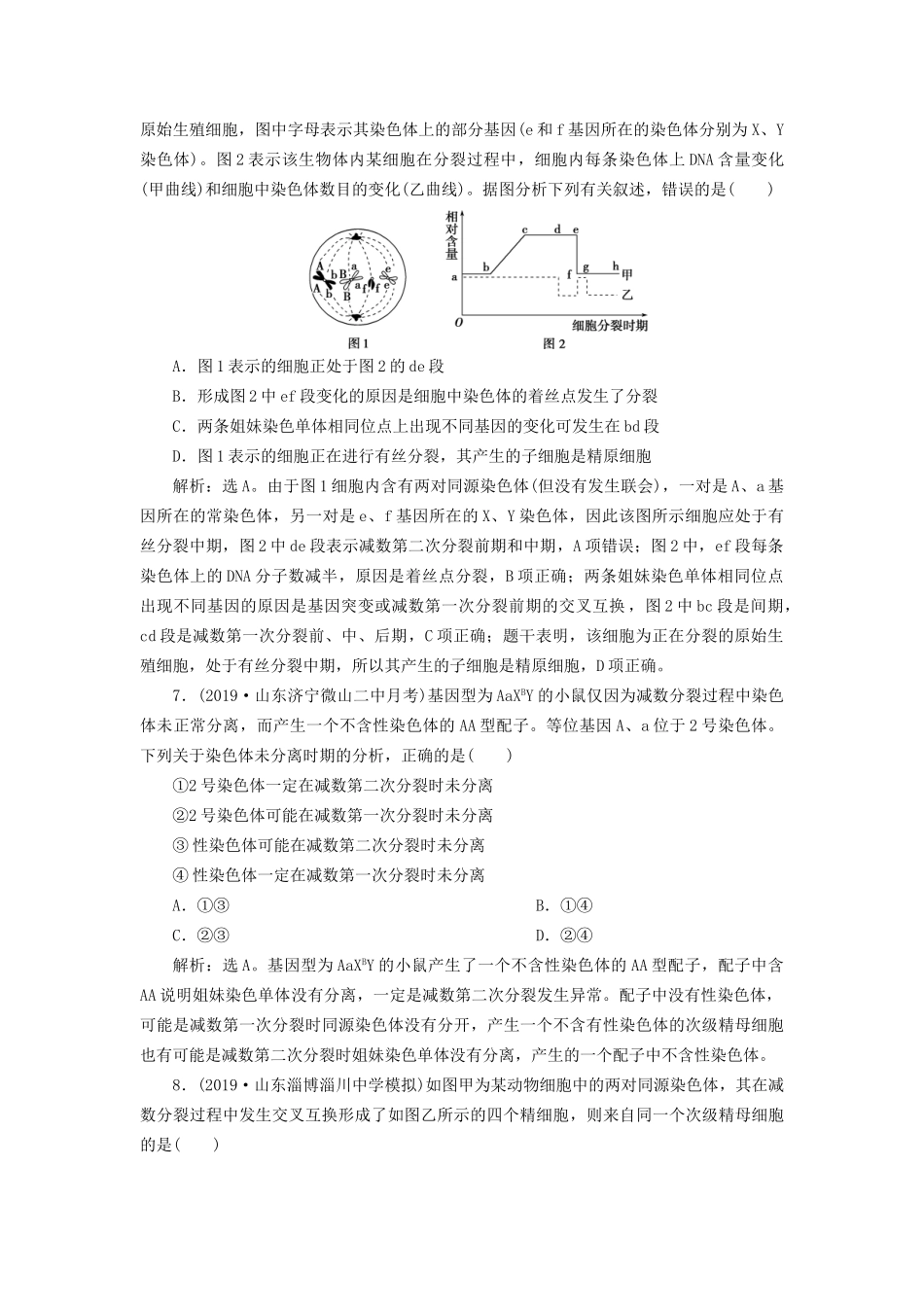 高考生物新探究大一轮复习 第13讲 减数分裂和受精作用检测（含解析）-人教版高三全册生物试题_第3页