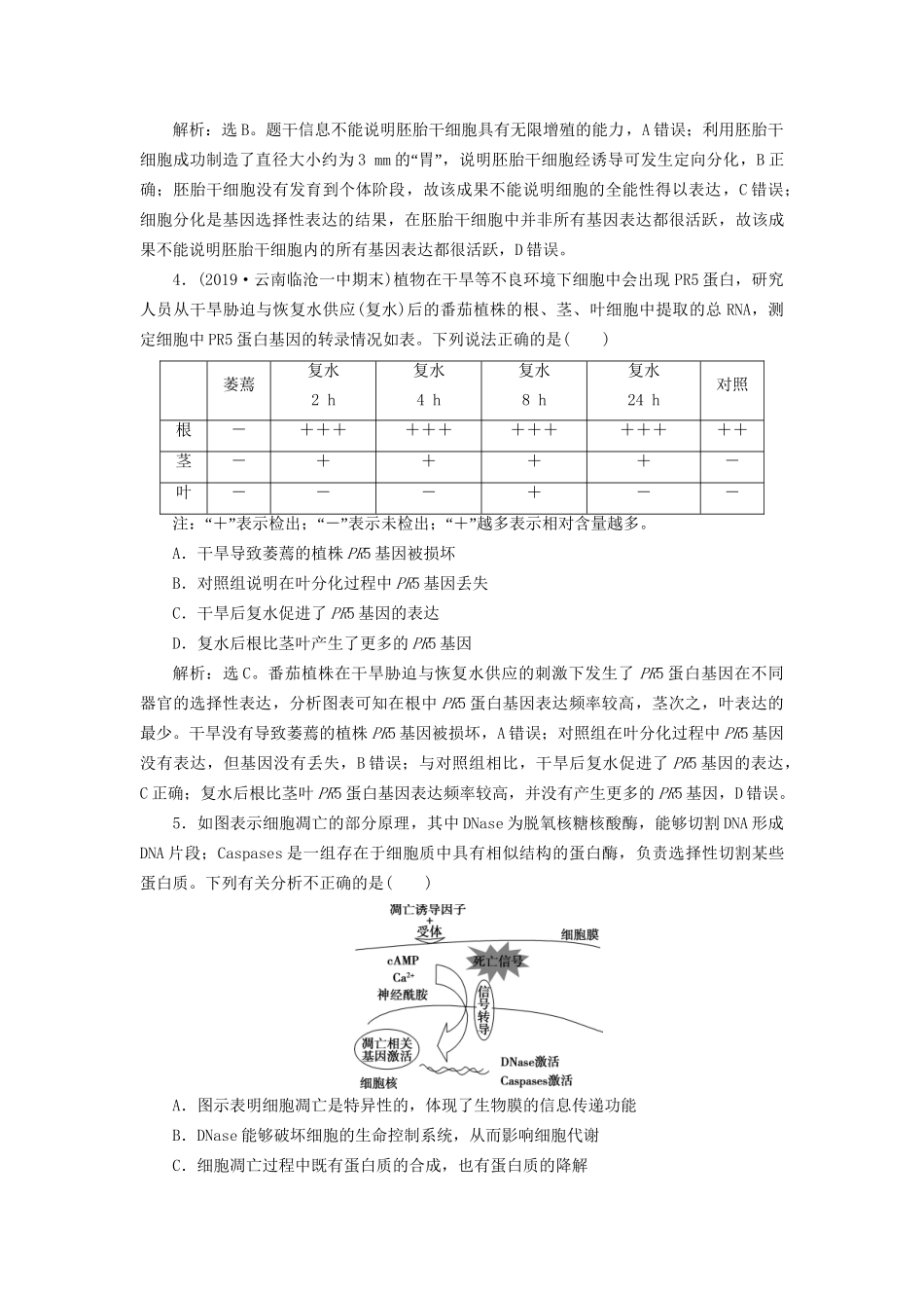 高考生物新探究大一轮复习 第14讲 细胞的分化、衰老、凋亡及癌变检测（含解析）-人教版高三全册生物试题_第2页