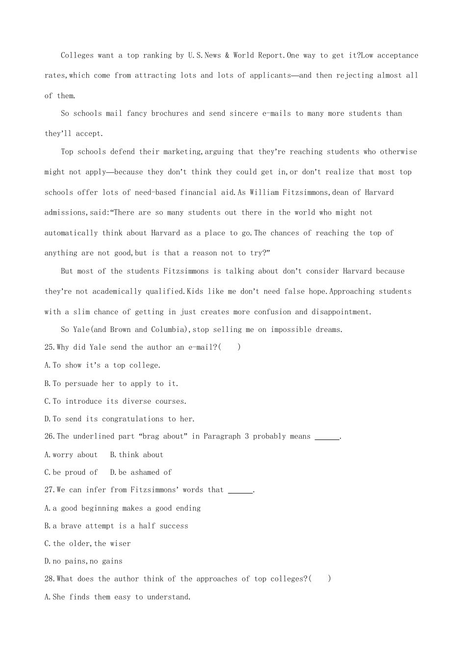 （全国卷）高考英语二轮复习 冲刺模拟卷（五）-人教版高三全册英语试题_第3页