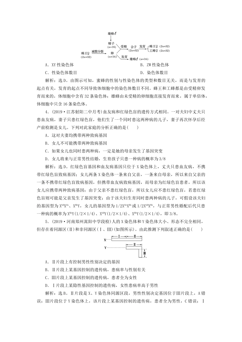 高考生物新探究大一轮复习 第17讲 基因在染色体上、伴性遗传检测（含解析）-人教版高三全册生物试题_第2页