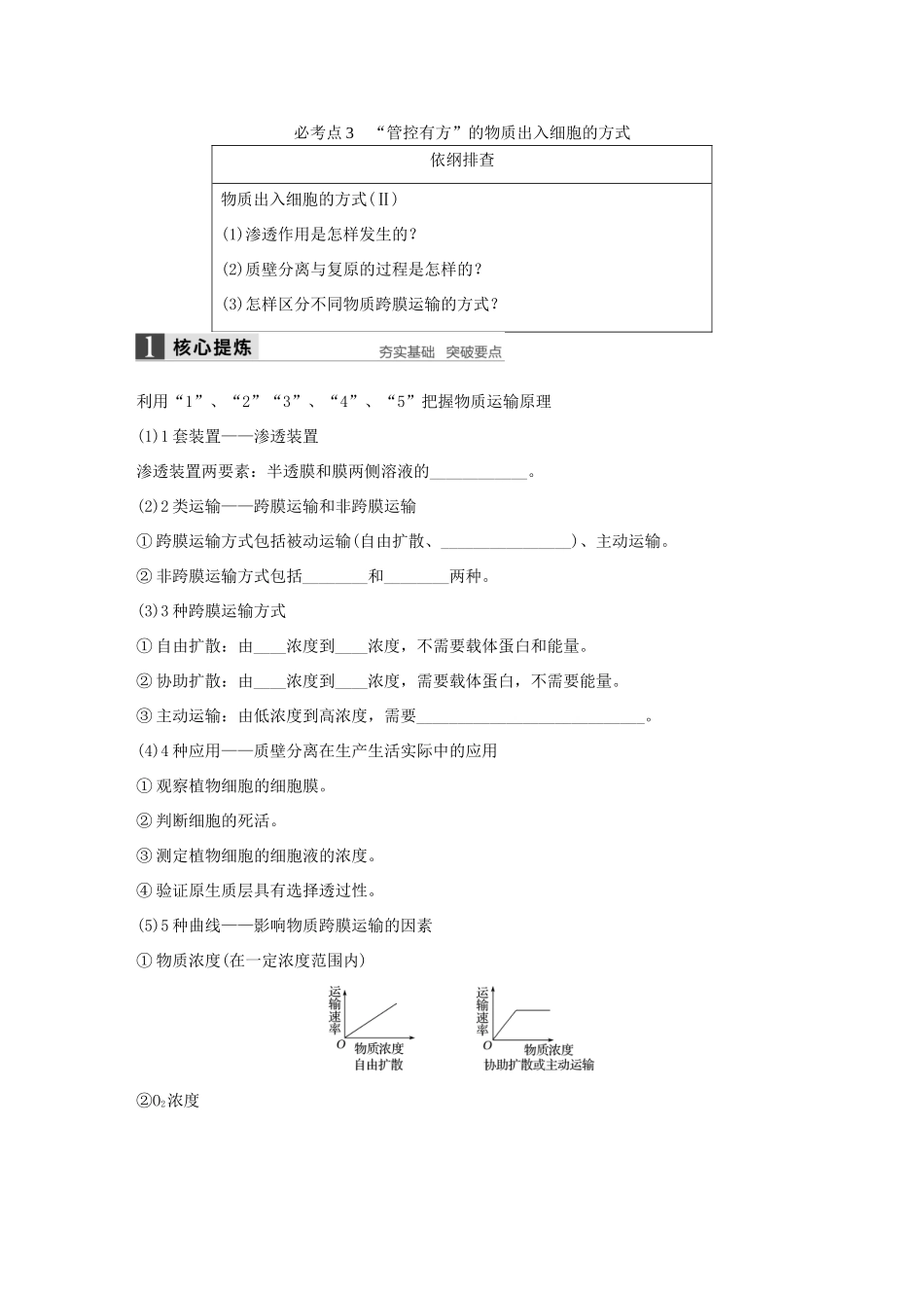 高考生物大二轮总复习 增分策略 专题一 必考点3“管控有方”的物质出入细胞的方式试题-人教版高三全册生物试题_第1页