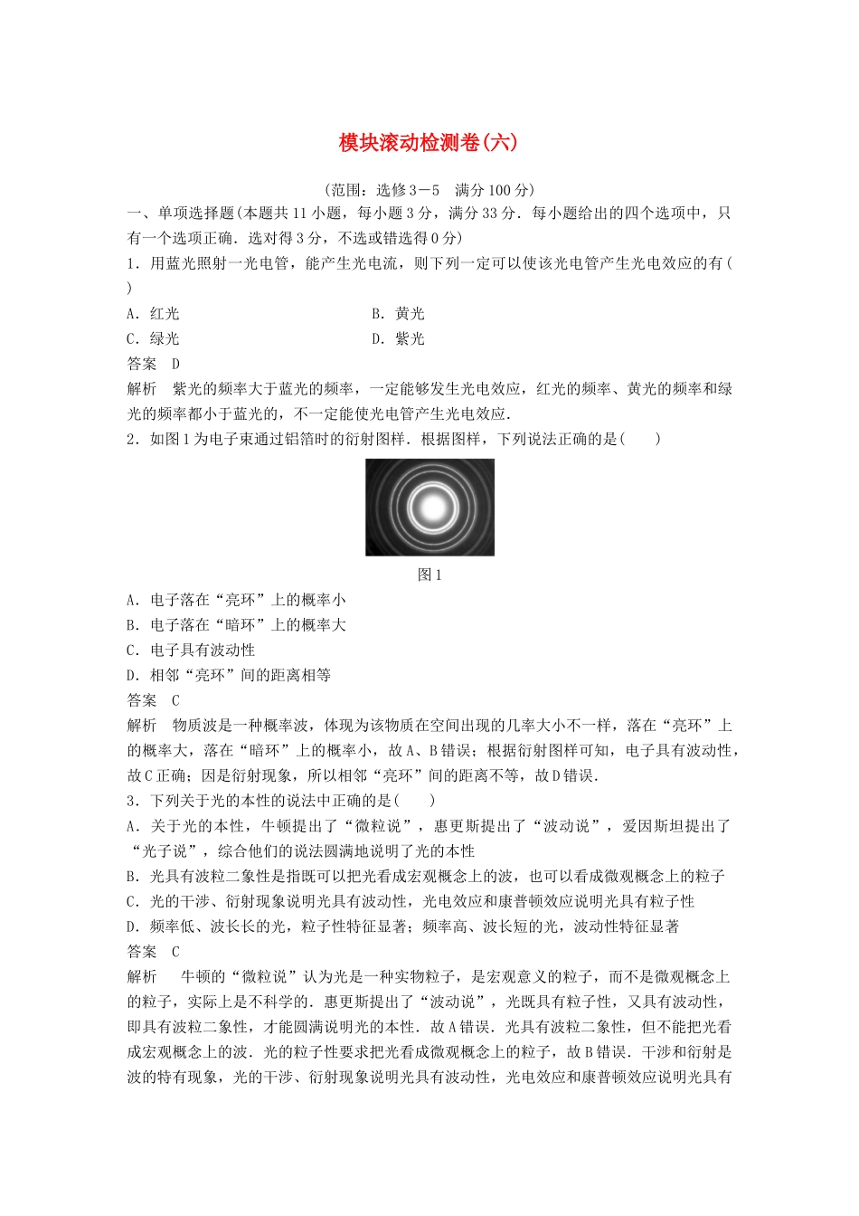 高考物理大二轮总复习 模块滚动检测卷（六）-人教版高三全册物理试题_第1页