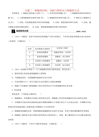 （全国卷地区）高考生物二轮复习 专题讲练 第1单元 细胞的成分、结构和功能 2 细胞的结构、功能与物质出入细胞的方式-人教版高三全册生物试题