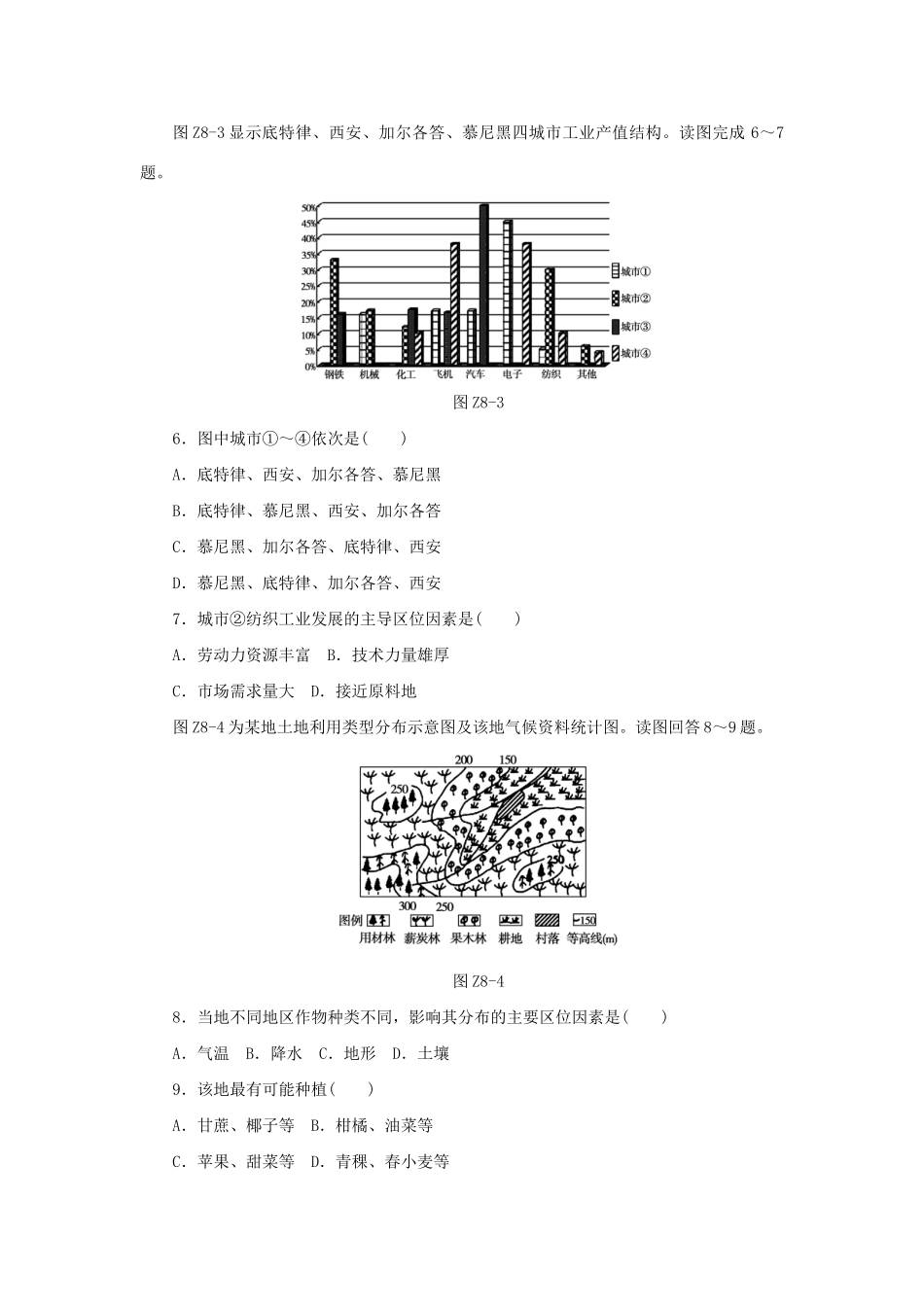 高考地理二轮复习作业手册 专题限时集训 专题八 人文地理事象区位分析_第2页