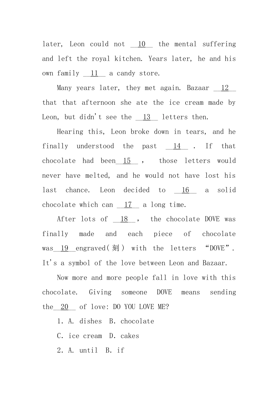 高考英语第二轮查漏补缺 （基础+提升）专题集训二十二 记叙文型完形填空（含解析）_第2页