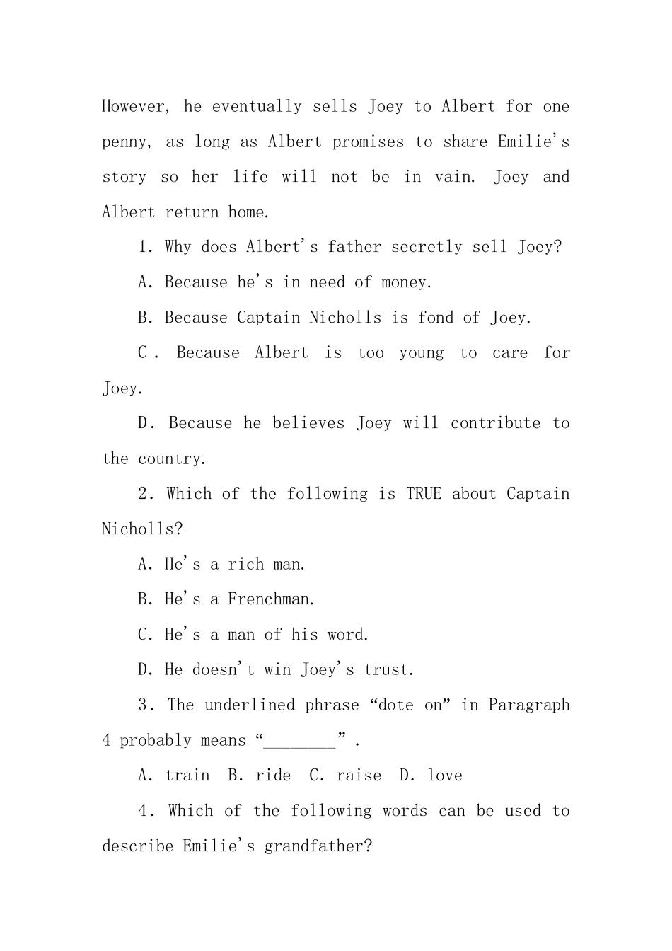 高考英语第二轮查漏补缺 （基础+提升）专题集训二十九 故事型阅读理解（含解析）_第3页