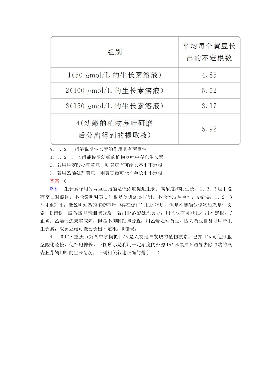 高考生物一轮复习 第29讲 植物激素调节限时规范特训试题_第2页