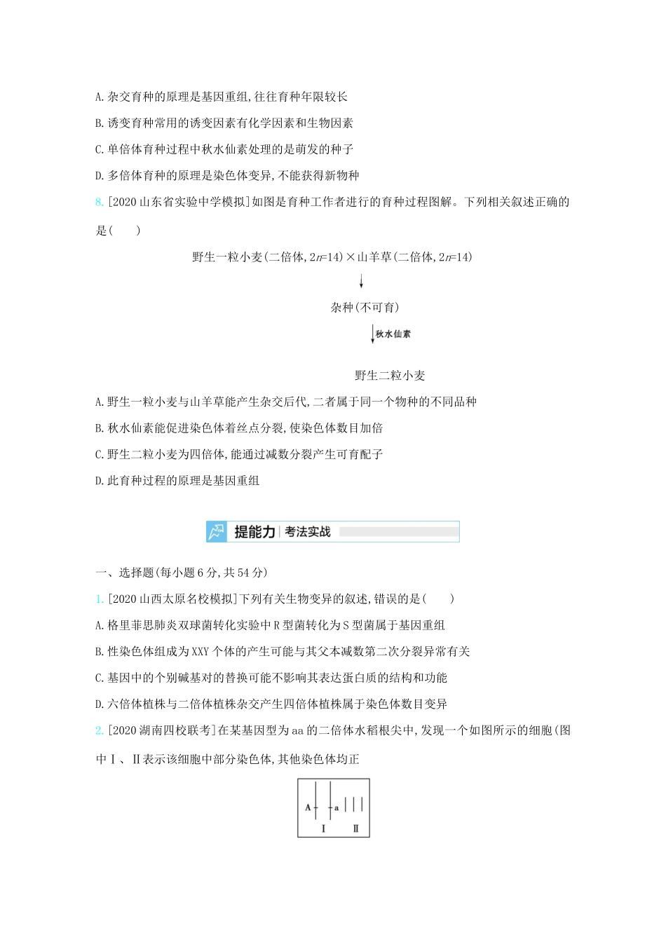 高考生物一轮复习 第六单元 变异、育种与进化 专题十四 生物的变异与育种精练（含解析）试题_第3页