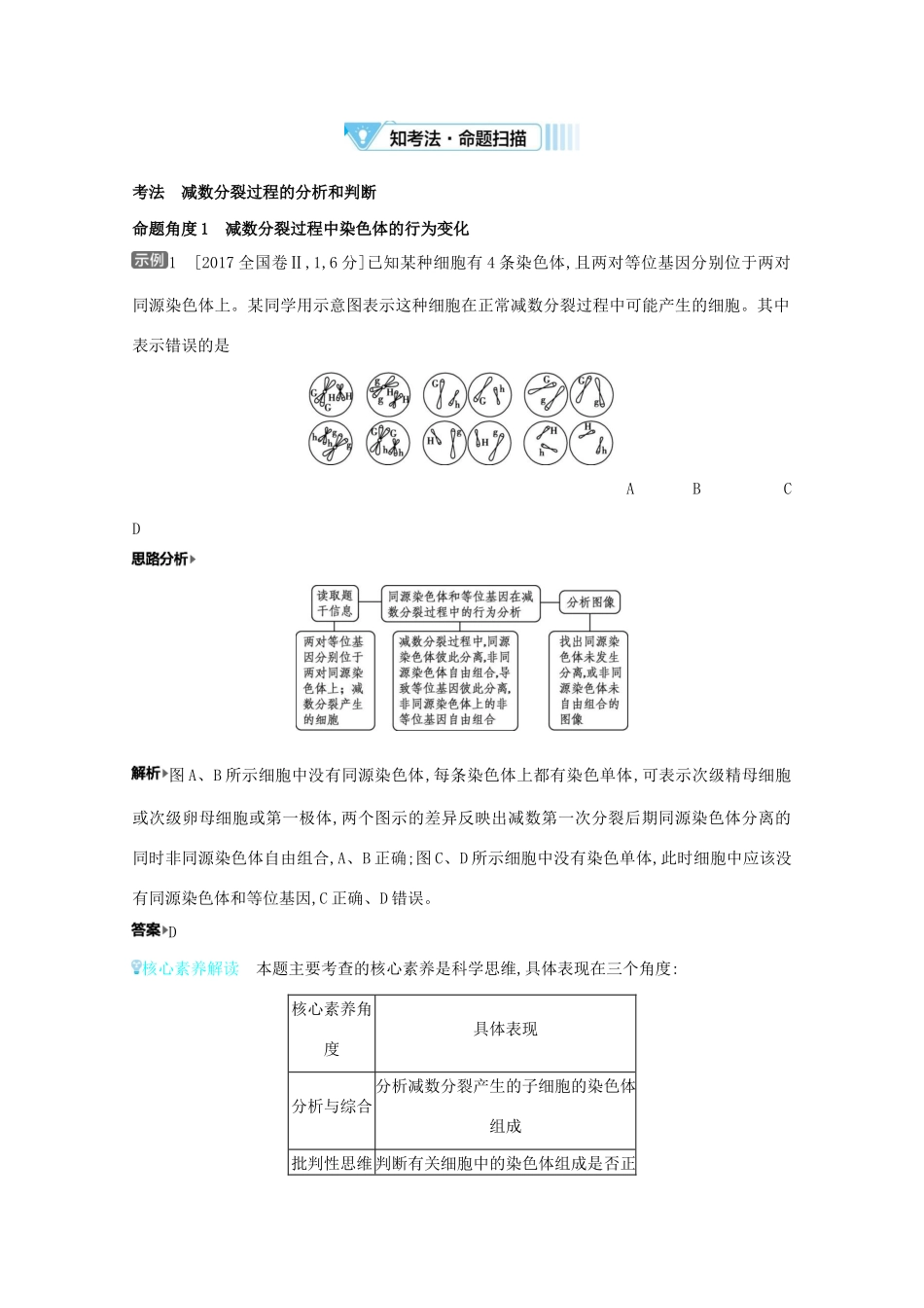 高考生物一轮复习 第四单元 遗传的细胞基础和分子基础 专题九 遗传的细胞基础备考练（含解析）试题_第2页