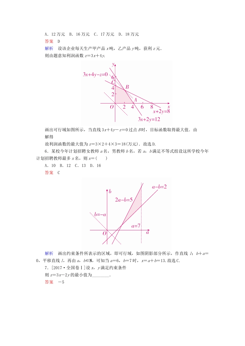 高考数学一轮复习 第6章 不等式 第3讲 二元一次不等式(组)及简单的线性规划问题增分练-人教版高三全册数学试题_第3页