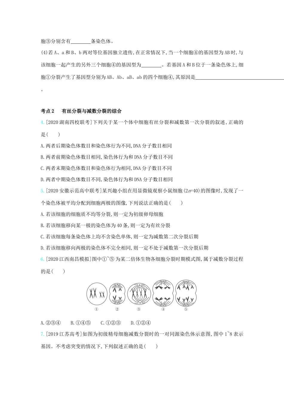 高考生物一轮复习 第四单元 遗传的细胞基础和分子基础 专题九 遗传的细胞基础精练（含解析）试题_第2页