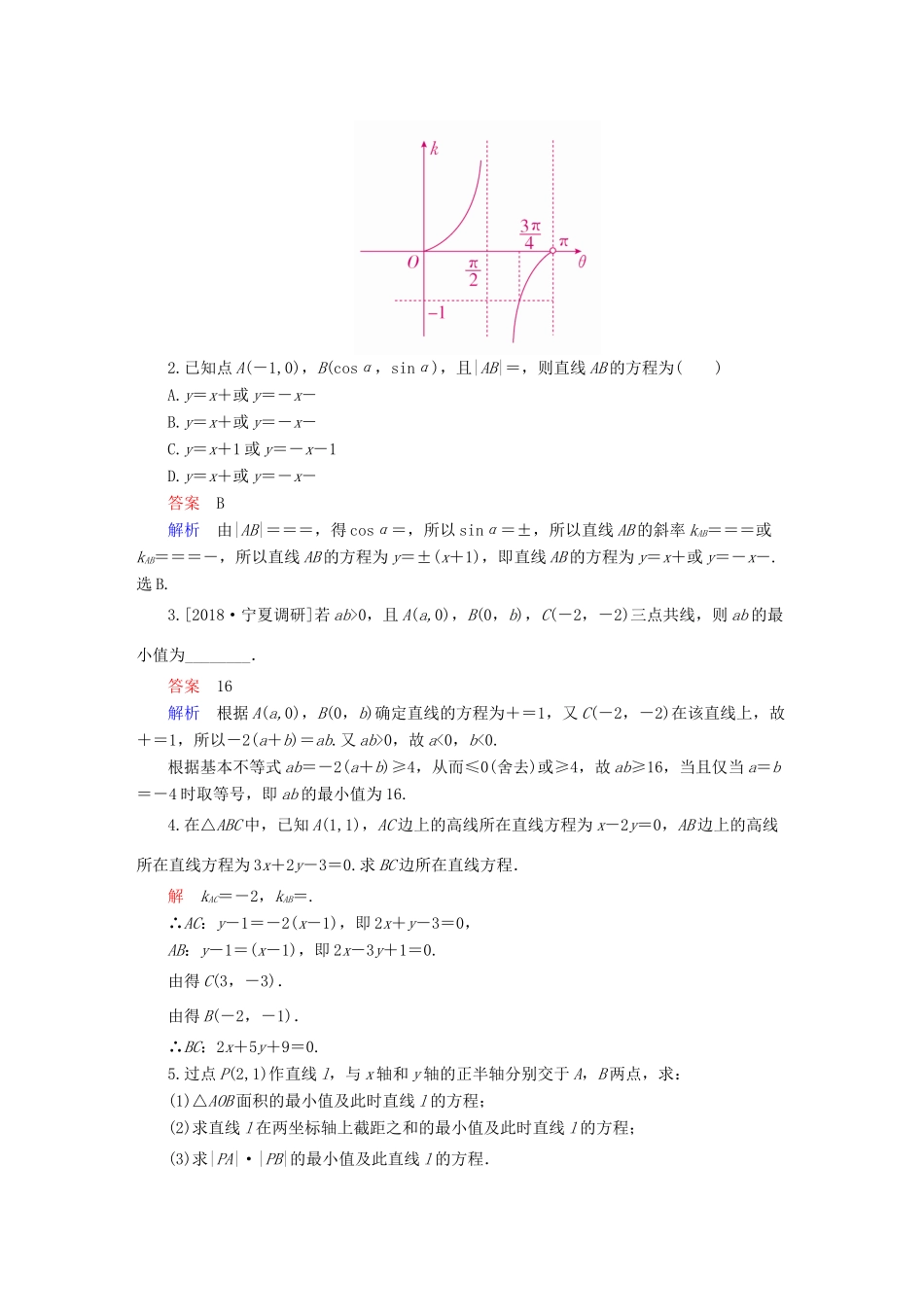高考数学一轮复习 第8章 平面解析几何 第1讲 直线的倾斜角与斜率增分练-人教版高三全册数学试题_第3页