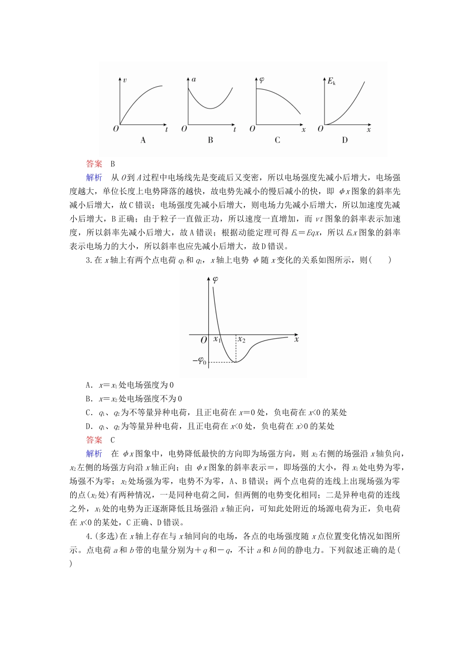 高考物理一轮复习 第8章 电场 30 电场中的图象问题能力训练试题_第2页