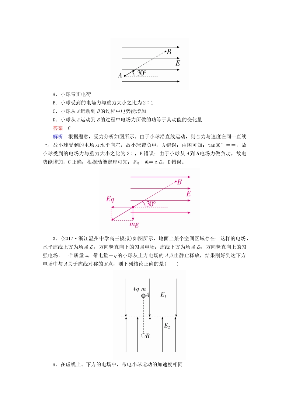 高考物理一轮复习 第8章 电场 32 带电粒子在电场中的综合问题能力训练试题_第2页