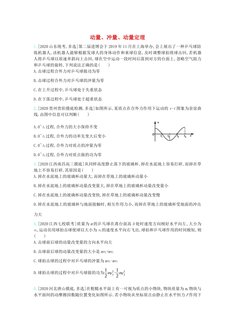 高考物理一轮复习 专题七 碰撞与动量守恒 考点1 动量、冲量、动量定理精练（含解析）试题_第1页