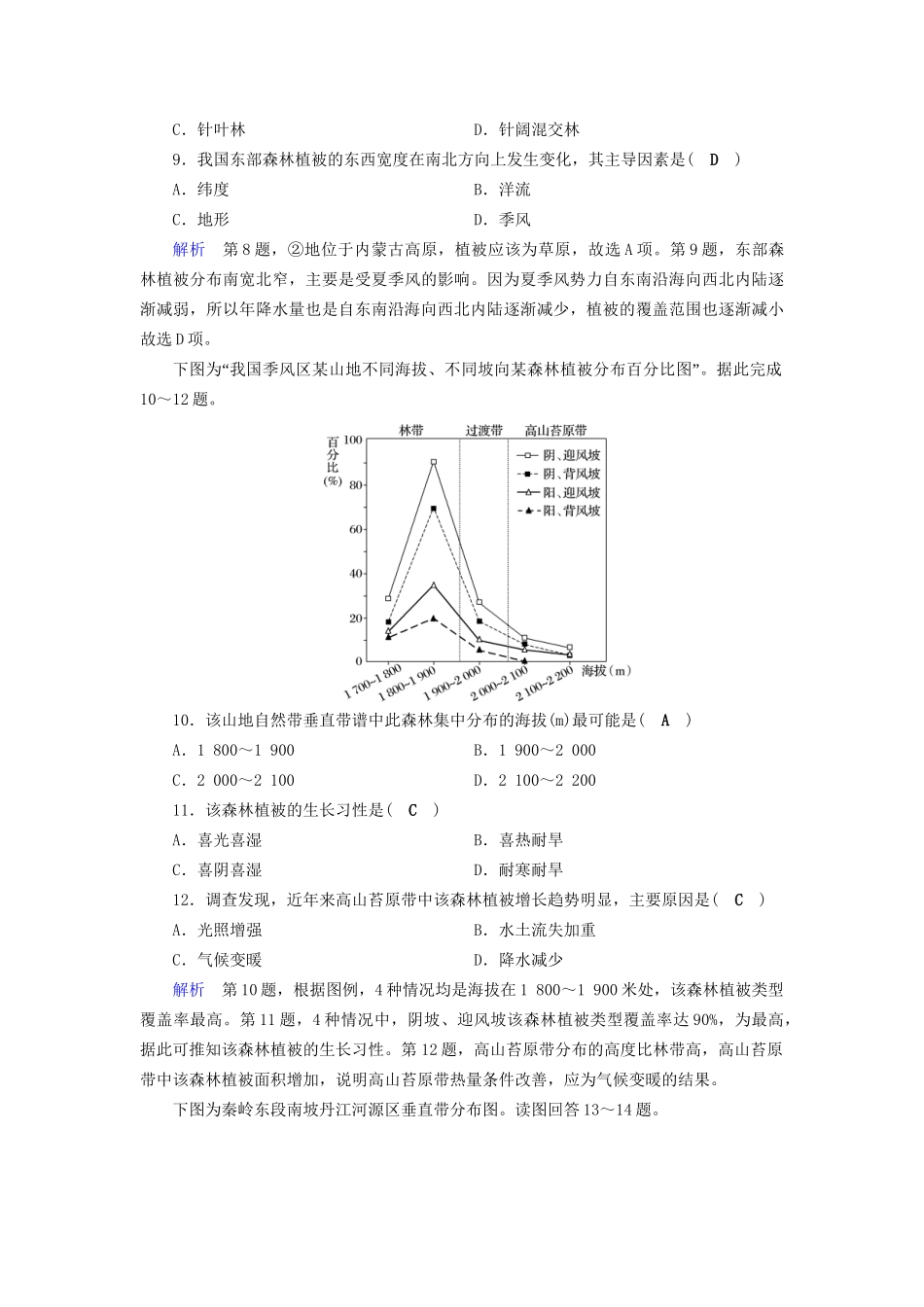 高考地理大一轮复习 第五章 自然地理环境的整体性与差异性 课时达标17 山地垂直自然带分布图的判读-人教版高三地理试题_第3页