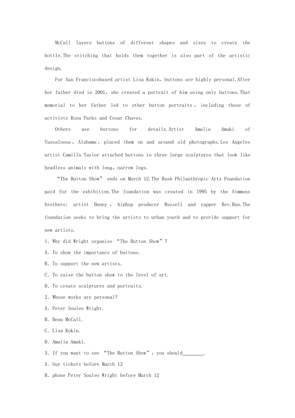 高考英语总复习 微专题训练 第25练 文学艺术类（一）试题_第3页