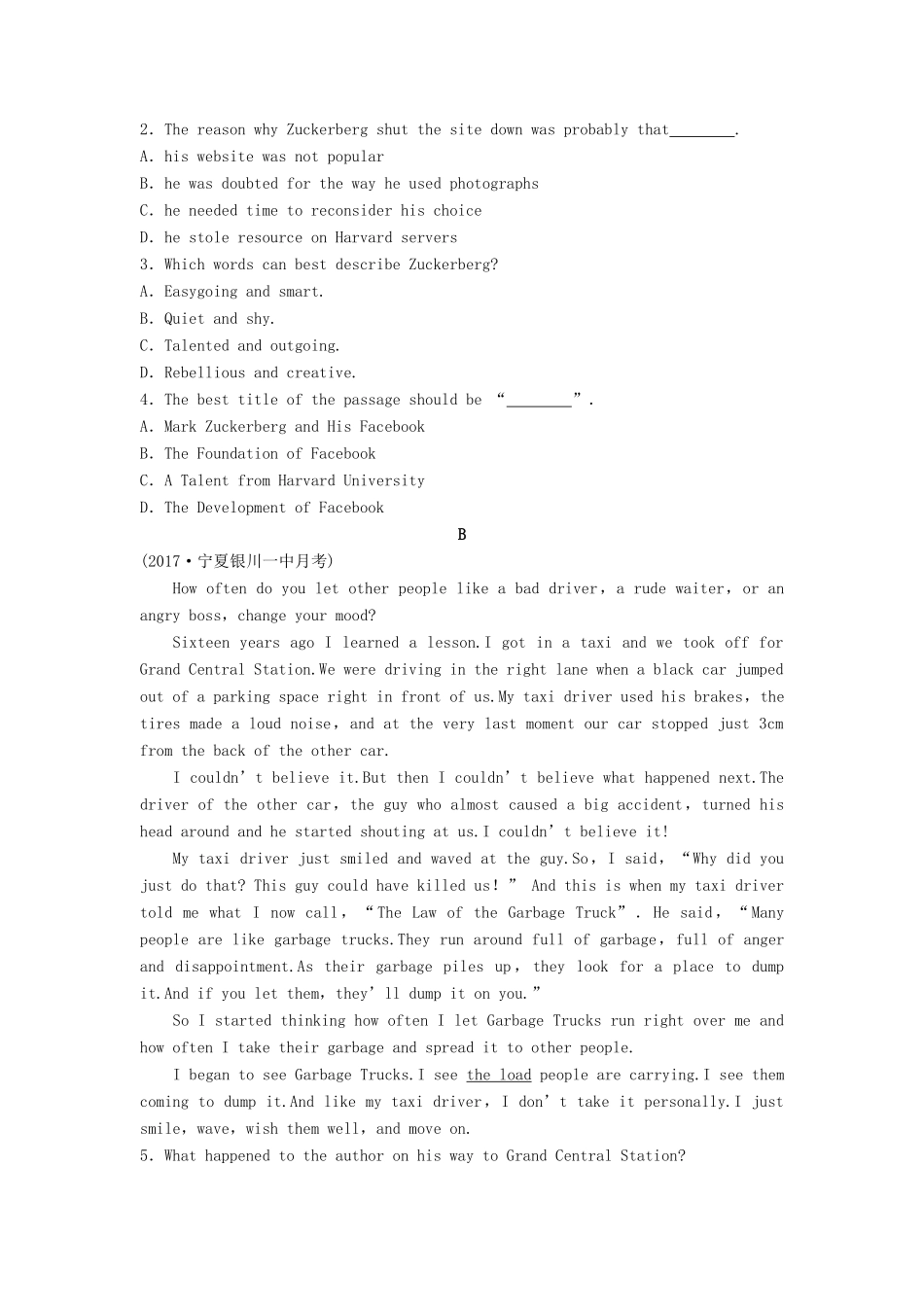 高考英语总复习 微专题训练 第61练 态度类（二）试题_第3页