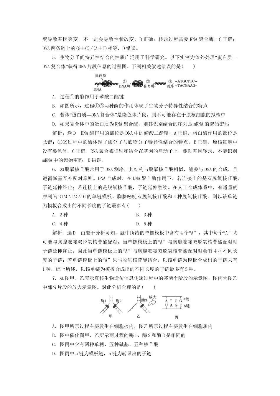 高考生物一轮复习 第2部分 遗传与进化 第三单元 生物的变异、育种与进化 课时检测（二十二）DNA分子的结构、复制与基因的本质试题_第2页