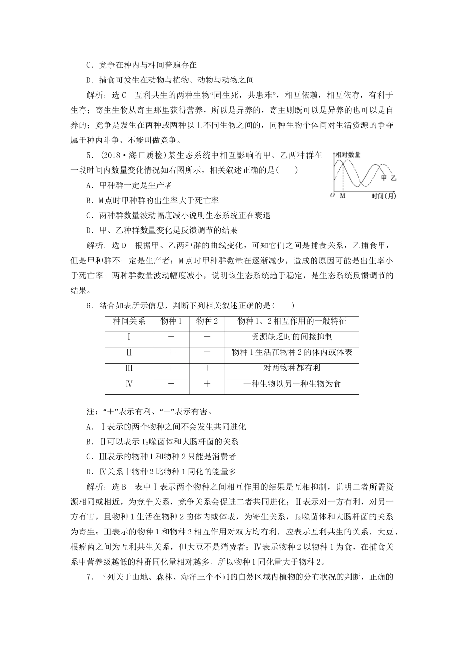 高考生物一轮复习 第三部分 稳态与环境 第三单元 种群和群落 课时跟踪检测（三十四）群落的结构和演替试题_第2页