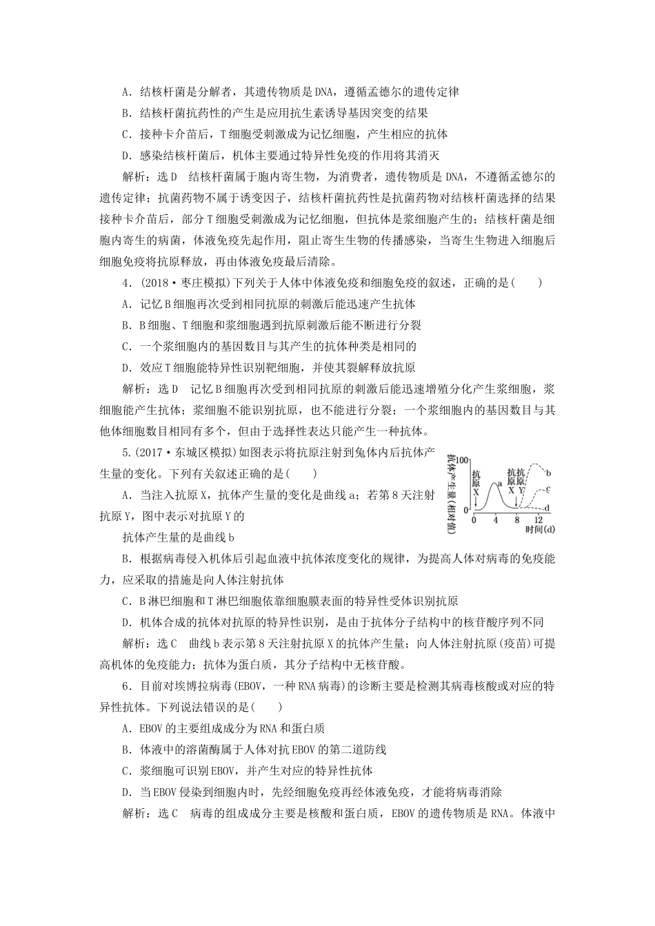 高考生物一轮复习 第三部分 稳态与环境 第一单元 动物和人体生命活动的调节 课时跟踪检测（三十一）免疫调节试题_第2页