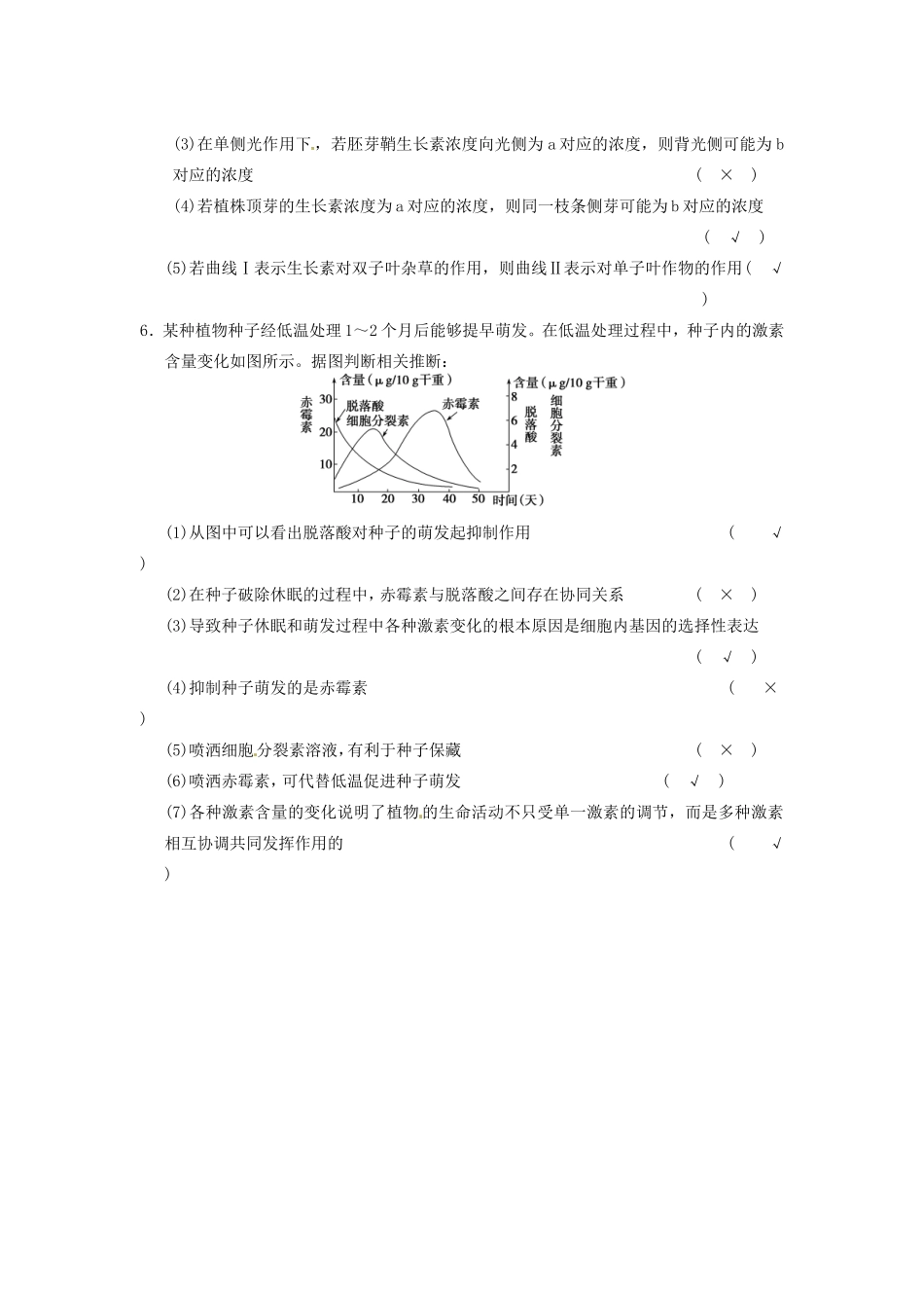 高考生物二轮复习总结题题库专练篇 个体稳态与调节试题_第3页